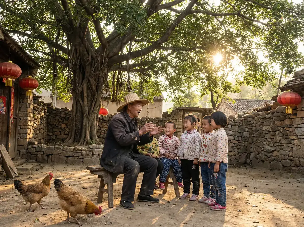 老人在大榕树下给孩子们讲故事 - 青梅竹马是消防员 第1季 乡村记忆
